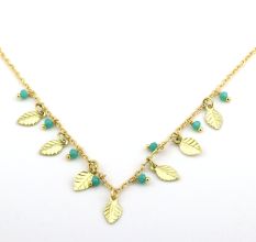 Leaf Charm & chalcedony necklace, Brass with 22k gold plated necklace for women